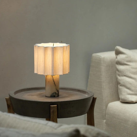 Modern Minimalist Marble Creative Pleated Cloth Cover Decorative Table Lamp